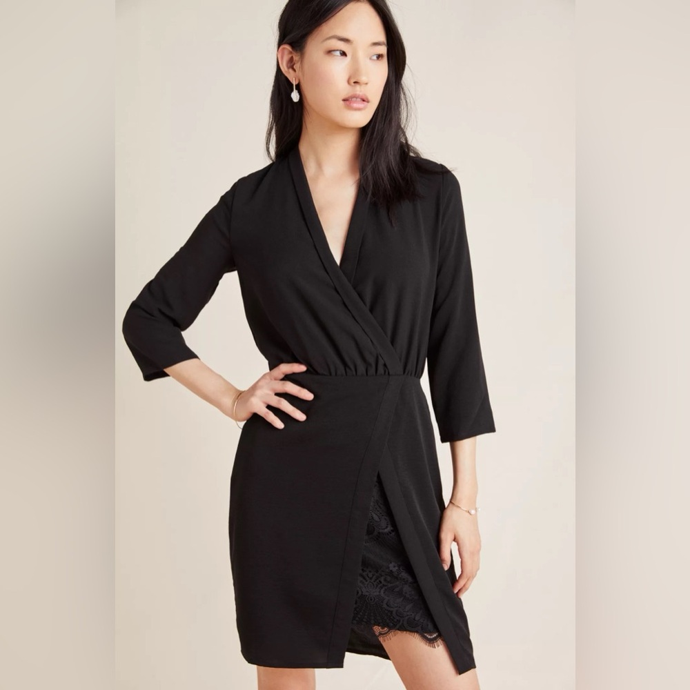ANTHROPOLOGIE / NSR Naomi Surplice Dress - Black - Sz XS